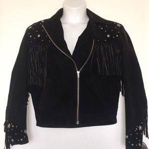 Vintage Silver Studded Suede Fringe Leather Jacket